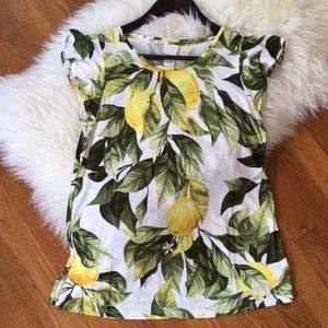 NWOT H&M Lemon Print Flutter-Sleeved Top